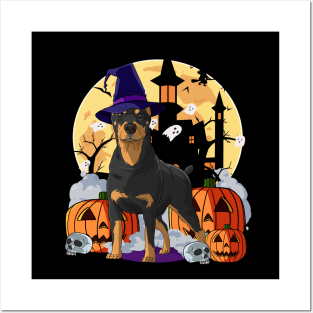 Doberman Pinscher Halloween Pumpkin Witch Posters and Art